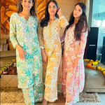 ISHANI Mulmul Cotton Printed Blue Chikankari Kurta Palazzo Set