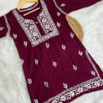 KHUSHI Maroon Modal Chikankari Short Top