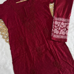 NANDINI Pure Brasso Chikan Kurti Pant Set Maroon