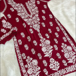 NATASHA Mehroon Pure Modal Chikankari Kurta Palazzo Set