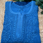 NITYA Blue Pure Viscose Chikankari3D Emboss Omray Kurti