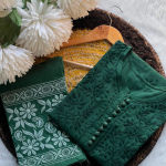 PARI Bottle Green Cotton Dobby Chikankari Kurta Pant Set