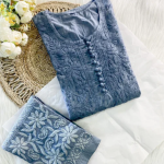 PARI Grey Cotton Dobby Chikankari Kurta Pant Set