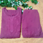 POONAM Wine Pure Viscose Chikankari Resham 4pcs Set