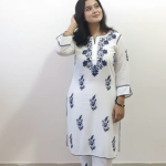 RUHANI Blue Pure Mul Cotton Chikankari Kurti and Pant Set