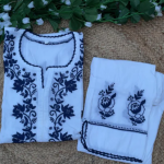 RUHANI Blue Pure Mul Cotton Chikankari Kurti and Pant Set