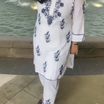 RUHANI Blue Pure Mul Cotton Chikankari Kurti and Pant Set