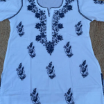 RUHANI Blue Pure Mul Cotton Chikankari Kurti and Pant Set