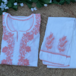 RUHANI Coral Pure Mul Cotton Chikankari Kurti and Pant Set