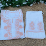RUHANI Peach Pure Mul Cotton Chikankari Kurti and Pant Set