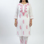 RUHANI Pink Pure Mul Cotton Chikankari Kurti and Pant Set