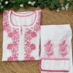 RUHANI Pink Pure Mul Cotton Chikankari Kurti and Pant Set
