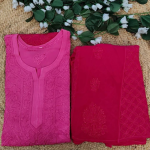 SANDHYA Fuschia Pure Viscose Chikankari Resham Omray 4pcs Set