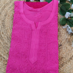 SANDHYA Fuschia Pure Viscose Chikankari Resham Omray 4pcs Set