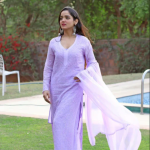 SARIKA Purple Pure Viscose Resham Thread Chikankari Kurti