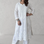 SHIVIKA White Pure Modal Chikankari Kurta Palazzo Set