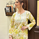 SONALI Green Mulmul Printed Chikankari Top Set