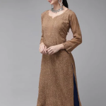 SONAM Brown Pure Viscose Resham Thread Chikankari Kurta