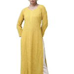 SONAM Yellow Pure Viscose Resham Thread Chikankari Kurta