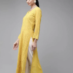 SONAM Yellow Pure Viscose Resham Thread Chikankari Kurta
