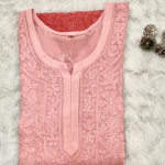 SWATI Pink Pure Viscose Chikankari Resham Omray Kurti