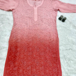 SWATI Pink Pure Viscose Chikankari Resham Omray Kurti