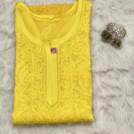 SWATI Yellow Pure Viscose Chikankari Resham Omray Kurti