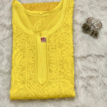 SWATI Yellow Pure Viscose Chikankari Resham Omray Kurti