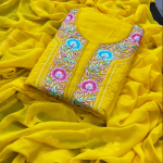 VANMALA Yellow Pure Viscose Chikankari Kurta Dupatta Set