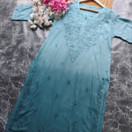 VIDHISHA Sea Green Rayon Chikankari Kurti - Elegant Lucknowi Chikankari for Women