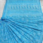 ZIA Blue Georgette Chikankari Saree With Blouse