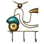 Decorative Scooter Wall Key Holder, Metal Wall Mount Hook Hanger, Turquoise and Gold, 4 Hooks