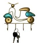 Decorative Scooter Wall Key Holder, Metal Wall Mount Hook Hanger, Turquoise and Gold, 4 Hooks