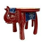 Handcrafted Wooden Elephant Stool | Colourful Painted Elephant Shape Stool for Home, Office & Living Room Décor