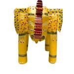Handcrafted Wooden Elephant Stool, Yellow with Colourful Hand-Painted Design, Decorative Furniture