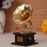 Antique Handcrafted Brass Gramophone, Music Shelf Table Decorative Showpiece for Home Décor Brass Gramophone Showpiece
