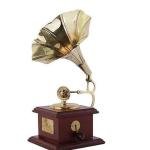 Antique Handcrafted Brass Gramophone, Music Shelf Table Decorative Showpiece for Home Décor Brass Gramophone Showpiece