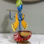 Krishna Statue Tea Light Holder for Diwali, Kanha Playing Flute Tealight Candle Holder for Home Décor