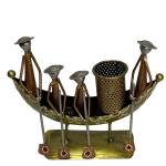 Metal Handcrafted 4 Man Ship Pen Holder Antique Sand Desk Decorative Showpiece