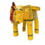 Handcrafted Wooden Elephant Stool, Yellow with Colourful Hand-Painted Design, Decorative Furniture