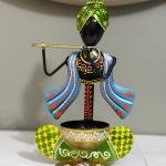 Krishna Statue Tea Light Holder for Diwali, Kanha Playing Flute Tealight Candle Holder for Home Décor