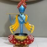 Krishna Statue Tea Light Holder for Diwali, Kanha Playing Flute Tealight Candle Holder for Home Décor