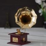 Antique Handcrafted Brass Gramophone, Music Shelf Table Decorative Showpiece for Home Décor Brass Gramophone Showpiece
