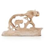 Modern White & Gold Elephant Mother-Child Resin Statue with Wooden Base