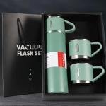 Modern Business Travel Thermos Mug Set - Stainless Steel Vacuum Insulated Bottle with Extra 2 Cup for Hot and Cold Drink