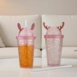 Shipper Bottle, Mickey Water Bottle Kids Sipper with Straw, Gel Freezer Plastic Tumbler, Blue Glitter, 1 Interchangeable Lids