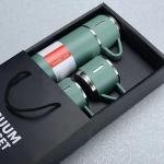 Modern Business Travel Thermos Mug Set - Stainless Steel Vacuum Insulated Bottle with Extra 2 Cup for Hot and Cold Drink