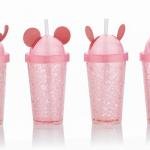 Shipper Bottle, Mickey Water Bottle Kids Sipper with Straw, Gel Freezer Plastic Tumbler, Blue Glitter, 1 Interchangeable Lids