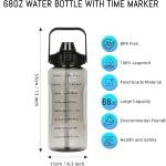 Transparent Motivational Water Bottles |Time Marker |Gym Big Water Bottle with Straw & Handle-Leakproof BPA-Free| Fitness Sports Bottle