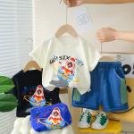 Boys 3d Space Themed Cartoon T-shirt With Cotton Linen Bottoms